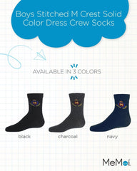 MeMoi Boys Stitched M Crest Solid Color Dress Crew Socks