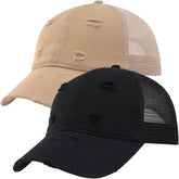 2 Pack Distressed Soft Trucker Hat for Women Men – Vintage Look with Inner Lining, Soft Mesh Back, Snapback Adjustable