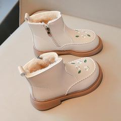 Girls Kids Side Zipper Faux F𝐮r Ankle Boots Girls Fashion Boots For Girls Girls Low Heel Side Zipper Ankle Booties