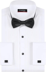 FAHIZO Men's White Tuxedo Shirt with Wing Collar, French Cuffs & Accessories