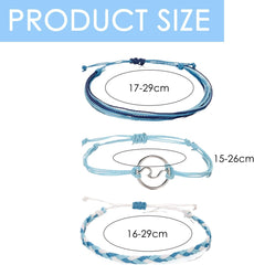 3Pcs Blue Braided Rope Bracelets Set String Wave Bracelet Summer Beach Jewelry for Women