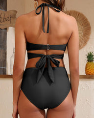 High Waisted Underwire Bikini Sets - Women 2025 Two Piece Swimsuits Halter Bathing Suits with Tummy Control Bottom