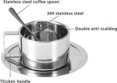 Stainless Steel Coffee Cup Set, Mug and Saucer Set Espresso Cup with Saucer and Spoon Double Wall Insulated Coffee Mug for Coffee LatteTea Milk Kitchen Supplies