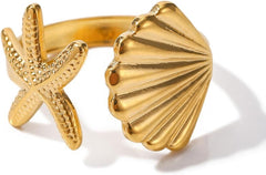 Auric Ocean-themed Sea Star Ring Non Tarnish Summer Jewelry for Women Vacation Accessories