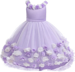 BILIKEYU Girls Halloween Party Dress Flowers Sleeveless Crewneck High Waist Tiered A-line Ruffle Flowy Swing
