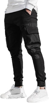 DGHM-JLMY Men's Skinny Cargo Pants Streetwear Hip Hop Joggers Sweatpants Splicing Pockets Tapered Pencil Pant