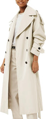 Farktop Womens Oversized Long Trench Coat Double Breasted Lapel Windproof Overcoat with Belt