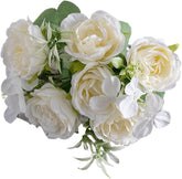 Artificial Flowers Fake Flower,Peony Flower Branch with Green Leaves Stem Realistic Reusable Faux Floral Plant Home Decoration Wedding Party Photo Props Yellow