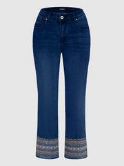 Flamingals Straight Leg Jeans for Women Low Rise Cropped Jeans Wash Embroidery Raw Hem Denim Pants