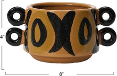 Bloomingville Hand Painted Stoneware Planter with Handles, Brown and Black