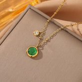 Dainty Green Diamond Emerald Necklace for Women 14K Gold Gemstone Pendant Necklace