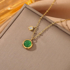 Dainty Green Diamond Emerald Necklace for Women 14K Gold Gemstone Pendant Necklace