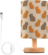 Cute Brown Capybara Bedside Table Lamp Small Desk Lamps Linen Fabric Shade Decorative Nightstand Lamp LED with USB Port Wood Base for Bedroom Living Room