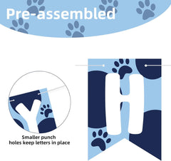 Blue and Orange Happy Birthday Banner, Pre-Strung Cute Dog Paw Print Bunting Banner Cartoon Theme Party Decorations for Boys Kids Baby Shower Celebration Supplies