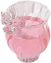 belupai Coffee Cup Mug with Saucer, 5oz Clear Butterflys Glass Cup Creative Iced Coffee Glasses Striped Flower Shape Drink Cups Tea Cup Demitasse for Iced (Narcissus single cup)