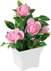 Artificial Flowers Fake Flower,Fake Potted Plant Vibrant Color Artificial Rose Bonsai Fade-Resistant Realistic Simulated Plant for Home Decoration Red