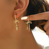 Gold Bow Earrings for Women Ribbon Bowknot Dangle Drop Earrings Pearl Bow Earring Christmas Jewelry Gifts for Women