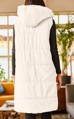 Grlasen Women's Long Quilted Puffer Vest Sleeveless Hooded Button Down Padded Coats Jacket Outerwear with Pockets