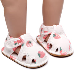 Baby Girls Fruit Strawberry First Walking Sandals Infant Toddler Lightweight Closed Toe Anti-Slip Mary Jane Shoes
