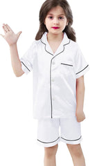 Boys Girls Paš·ama Short Pšs Set Breathable Lounš“ewear Kids Solid Button-Down Sleeš½wear Pocket Nš¢ghtwear Clothes