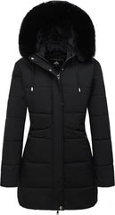 MOERDENG Women's Winter Puffer Coat Thicken Fleece Lined Down Jacket Waterproof Faux Fur Detachable Hooded Parka