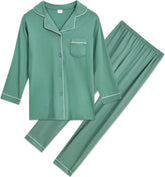 Aablexema Unisex Kids Pajamas Set Button-Down Long Sleeve Cotton Sleepwear Lounge Set for 5-13 Years