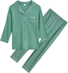 Aablexema Unisex Kids Pajamas Set Button-Down Long Sleeve Cotton Sleepwear Lounge Set for 5-13 Years