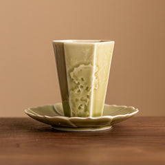 70Ml/2.5oz Yaozhou Kiln Hexagonal Master Cup, Chinese-style relief tea tasting cup - cup and saucer
