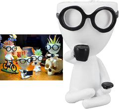 Human Shaped Plant Pots,Resin Head Face Planter Flower Pot Face Planter Flower Pot for Indoor Outdoor Plants Resin Succulent Planter with Drainage Hole Cute Man Plant Pots (D)