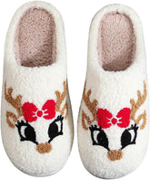 Christmas Slippers Reindeer for Womens Mens Soft Plush Comfy Warm Fuzzy Slippers Red Moose Santa Claus Indoor Outdoor Slip On House Slippers Christmas Gifts