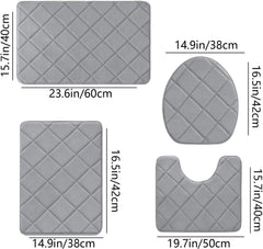 Bath Rugs Sets 4PCS, Memory Foam Bath Mat with Non-Slip Bottom, Super Absorbent Soft Quick-Dry Bathroom Mats for Bath Tub Shower Toilet, Machine Washable (Blue)