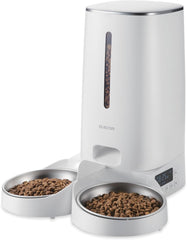 ELECOM Automatic Pet Feeder for Cats and Dogs, 4L Capacity, Programmable Timer, Portion Control, Voice Recording, Auto Cat Feeder w/Freshness Preserve, Up to 6 Meals Per Day (Two Tray)