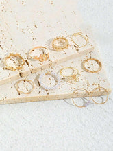 10pcs Hollow Flower Leaf Faux Pearl Rings Set for Women