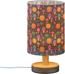 Glowing Pumpkins Mushrooms Bedside Table Lamp Small Desk Lamps Linen Fabric Shade Decorative Nightstand Lamp LED with USB Port Wood Base for Bedroom Living Room
