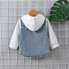 Children's T Shirt Long Sleeved Hooded Denim Patchwork Top Casual Going Out for Boys Or Girls Active Shirt