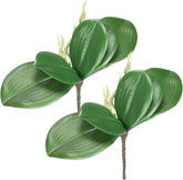 Faux Orchid Leaves 4.3 Inch, 2 Pack Small Artificial Phalaenopsis Foliage Real Latex Touch Green Plant 5 Leaves with Stems for Home Flowers Pot Decor, Green