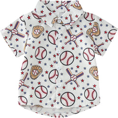 Toddler Boys Short Sleeve Cartoon Baseball Prints Gentleman T Shirt Tops Muscle Tops Boys