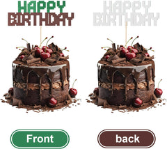 Happy Birthday Cake Topper, Green and Brown Cake Topper Cartoon Video Game Theme Decorations Easy to Use Party Supplies for Boy Girl Birthday Baby Shower