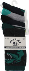 DENSLEY&CO Kids Boys 4-Pack Fun Graphic Crew Socks Bundle | Multiple Colours & Patterns