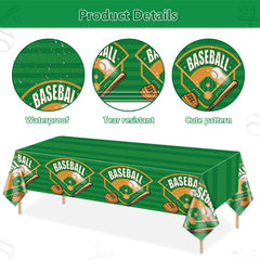 4-Pack Baseball Tablecloths, Baseball Party Supplies Baseball Birthday Decorations Disposable Plastic Tablecloth Baseball Field Tablecover for Baseball Theme Party Baseball Game Day, 51 x 86in