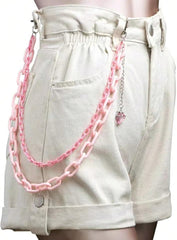 Dual-Layered Pink Acrylic Strawberry Pants Chain for Women Valentines Accessory