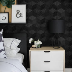 Guvana Peel and Stick 3D Geometric Wallpaper - Black Modern Removable Hexagon Self-Adhesive Vinyl Contact Paper for Bedroom & Living Room - 16.14''x78.7''