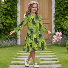 Girl's Long Sleeve Dress Ruffle Sleeve Twirly Pleated Midi Dress for Girls Soft Comfortable Cute Casual Dresses