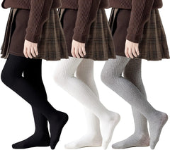 Girls Tights Toddler Seamless Plain/Cable Knit Leggings Stockings 2/3 Pack Cotton Pantyhose Pants for 2-8 Years
