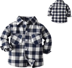 Boys Girls Button Down Shirt Long Sleeve Plaid Flannel Shirts Lapel Neck Casual Tops with Pocket Toddler Kids Outfit
