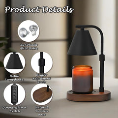SOKCVSEA Candle Warmer Lamp - Candle Warmer with Timer, Birthday Gifts for Women Mom Gifts, House Warming Gifts New Home Decor, Wax Melt with 2 Bulb Black 02