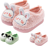 Boys Girls Plush Panda Slippers Non-Slip Fleece Cute Cartoon Slippers Fall Winter Warm Indoor Soft Cozy Sandals