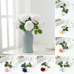 Artificial Fake Flowers, Artificial Plant, with Green Leaves Realistic Looking Multiple Layers Petals Real Touch Rose Branch Stem Simulation Flower Decoration Home Decor Red