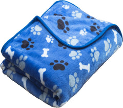 Dog Blanket Paw Bone Pattern 1 Pack 2 Super Soft Warm Flannel Sofa Cover Car Bed Protector, Urine Proof Washable Outdoor Pet Blanket for Puppy Large Dogs & Cats,40"*30" Blue