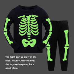 Toddler Boys Halloween Pajamas Skeleton Glow-in-The-Dark Long Sleeve Pjs Halloween Sleepwear for Kids Age 2-7T